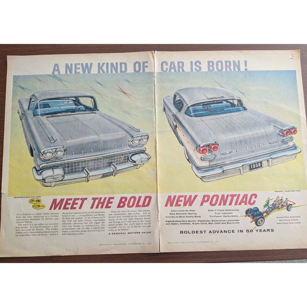 Vintage 1957 Pontiac Magazine Ad Maclean's Canada Retro Car Art Print